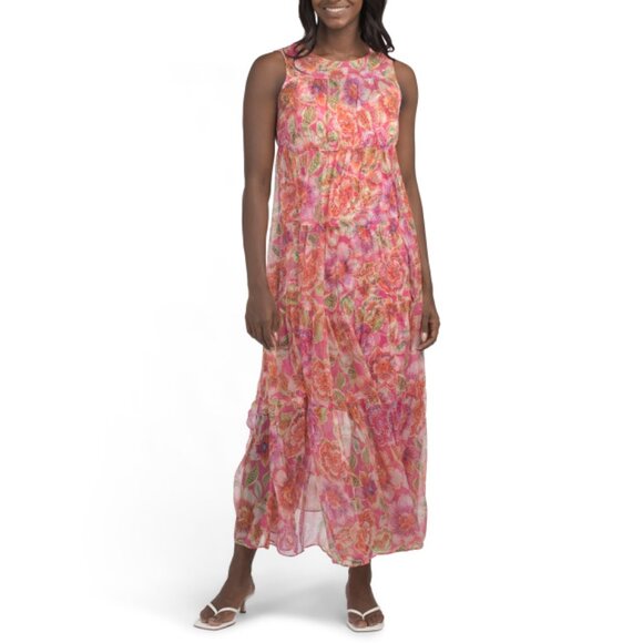 JOHNNY WAS Multi Silk Blend Loran Tiered Maxi Dress